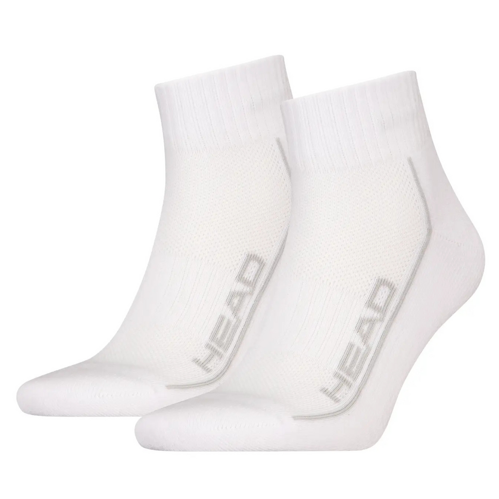 Two white socks with HEAD logo on a white background