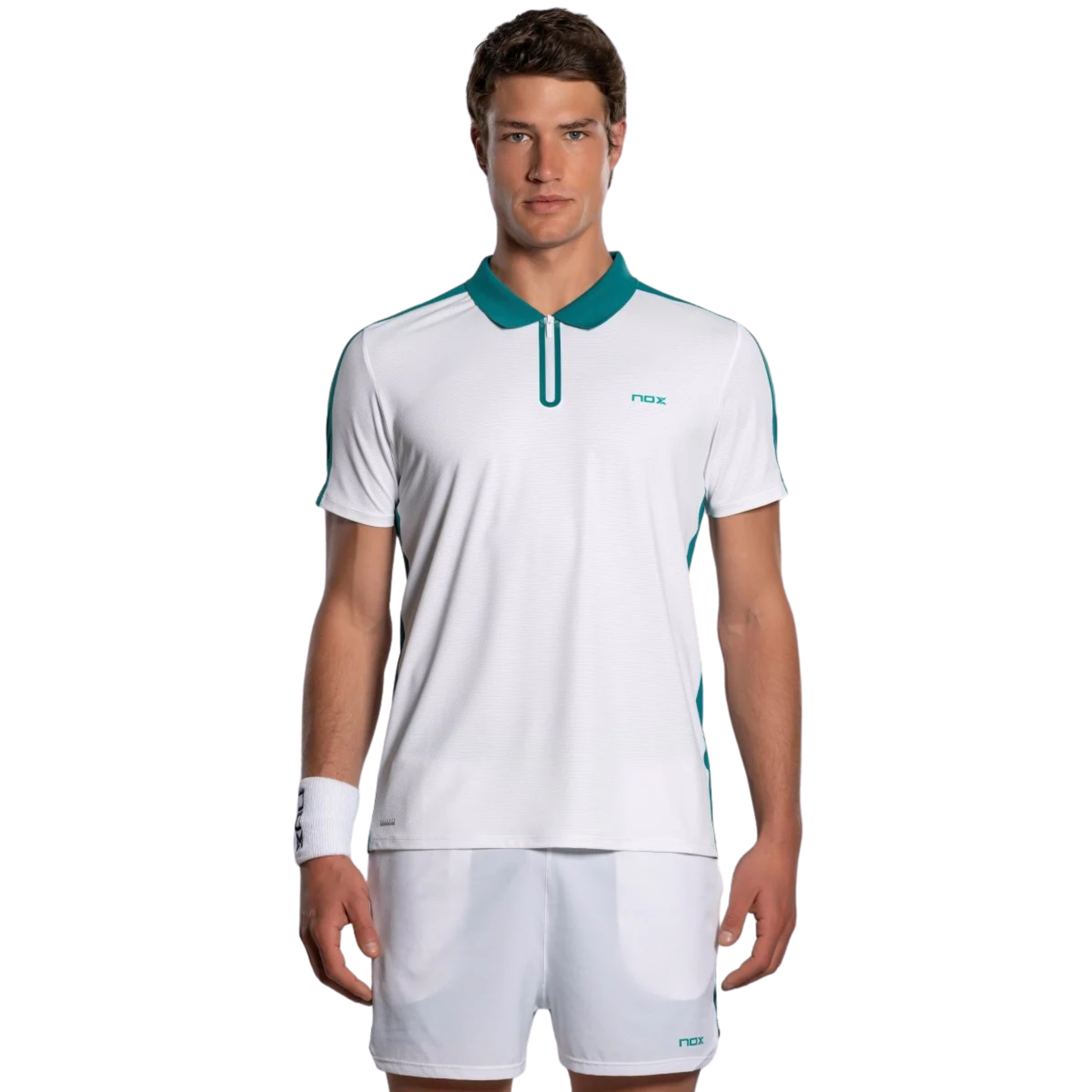 Nox Men's PRO White Ivy Green Polo Padel T-Shirt 2026 | Padelsouq