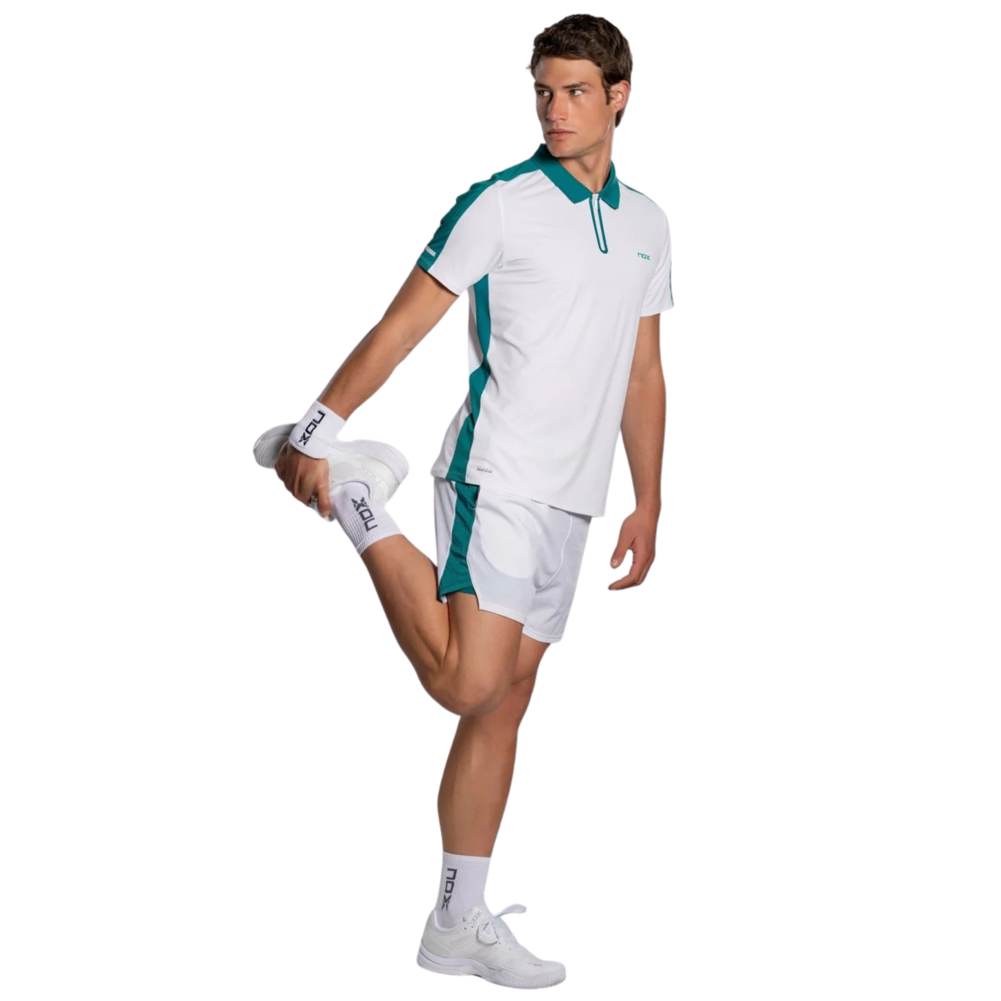 Nox Men's PRO White Ivy Green Polo Padel T-Shirt 2026 | Padelsouq